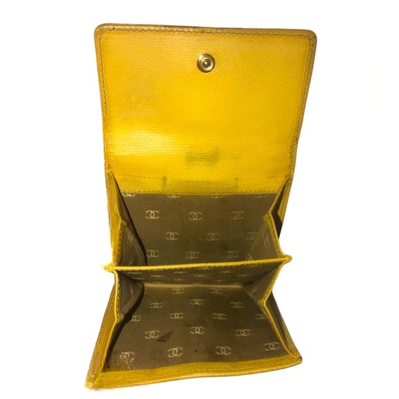 💛 Chanel Wallet Coco Button Double Snap Yellow Leather Compact Trifold Vintage - Picture 6 of 15